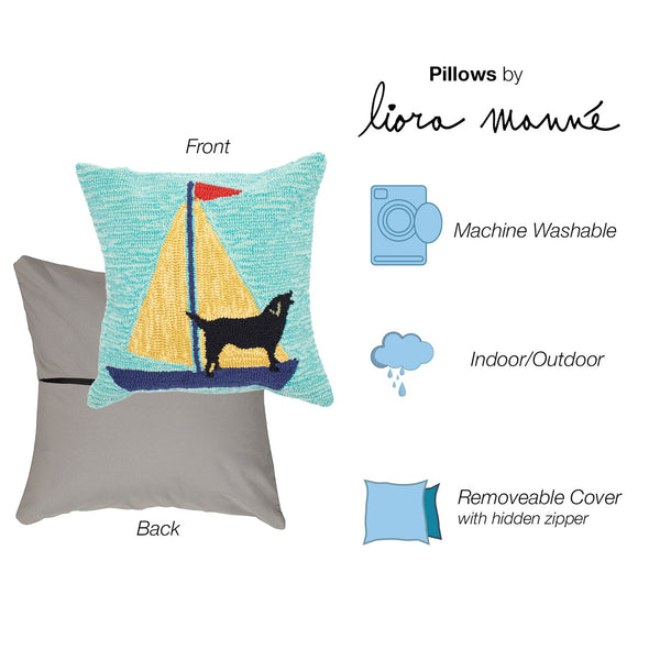 Trans Ocean Liora Manne Coastal Sailing Dog Pillow - Handmade 18" X 18" Indoor/Outdoor Decor In Yellow & Aqua Blue Polyester,Acrylic 7fp8s140209