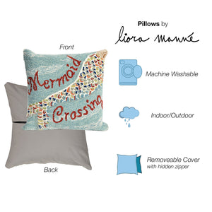 Trans Ocean Liora Manne Mermaid Crossing Indoor/Outdoor Pillow - Coastal Charm With Vibrant Aqua & Jewel Tails Blue Polyester,Acrylic 7fp8s144803