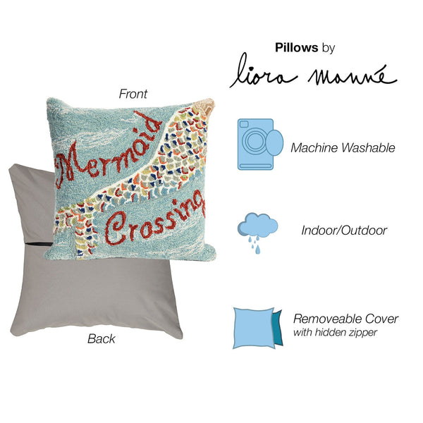 Trans Ocean Liora Manne Mermaid Crossing Indoor/Outdoor Pillow - Coastal Charm With Vibrant Aqua & Jewel Tails Blue Polyester,Acrylic 7fp8s144803