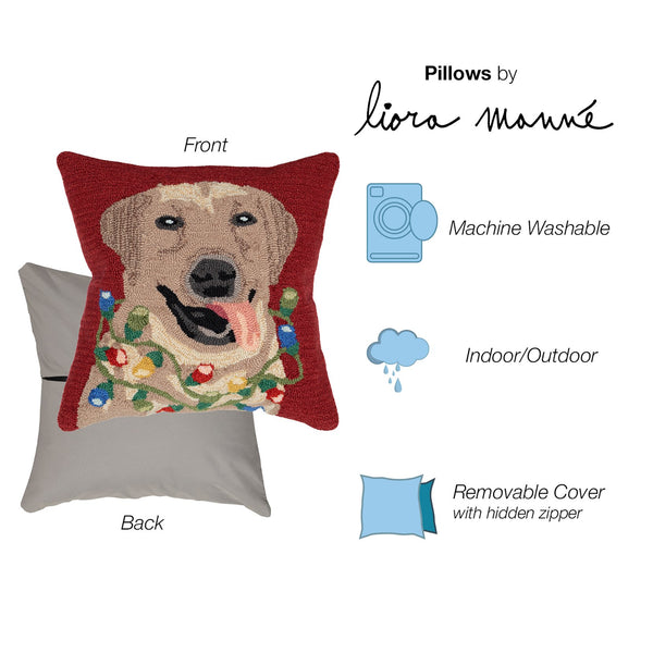 Trans Ocean Liora Manne Frontporch Happy Holidays Indoor/Outdoor Pillow - Cheerful Lab With Festive Lights Red Polyester,Acrylic 7fp8s156124