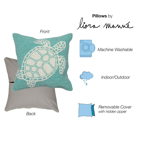Trans Ocean Liora Manne Frontporch Turtle Indoor/Outdoor Handmade Pillow - Coastal Geometric Accent Design Blue Polyester,Acrylic 7fp8s163404