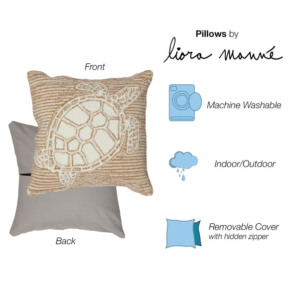 Trans Ocean Liora Manne Frontporch Turtle Indoor/Outdoor Handmade Pillow - Coastal Geometric Accent Design Natural Polyester,Acrylic 7fp8s163412