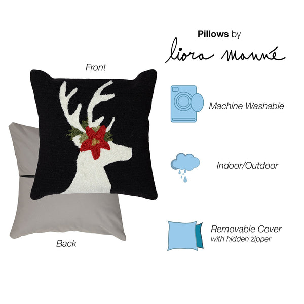 Trans Ocean Liora Manne Festive Reindeer Indoor/Outdoor Handmade Pillow - Geometric Winter Home Accent Decor Black Polyester,Acrylic 7fp8s181848