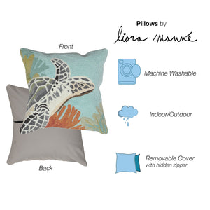 Trans Ocean Liora Manne Akumal Ocean Pillow - 18" X 18" Handmade Indoor/Outdoor Sea Turtle Decor Accent Blue Polyester,Acrylic 7fp8s225704