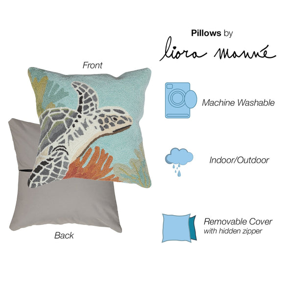 Trans Ocean Liora Manne Akumal Ocean Pillow - 18" X 18" Handmade Indoor/Outdoor Sea Turtle Decor Accent Blue Polyester,Acrylic 7fp8s225704