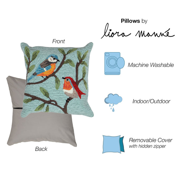 Trans Ocean Liora Birds On Branches Aqua Pillow - 18"X18" Handmade Indoor/Outdoor Botanical Accent Decor Blue Polyester,Acrylic 7fp8s227004