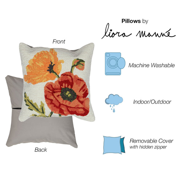 Trans Ocean Liora Manne Frontporch Icelandic Poppies Pillow - Vibrant Floral Design For Indoor & Outdoor Spaces 18" Natural Polyester,Acrylic 7fp8s227212