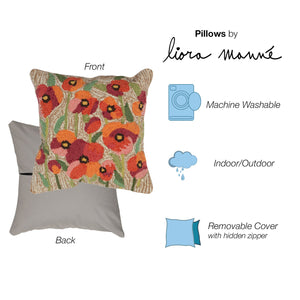 Trans Ocean Liora Manne Poppies Indoor/Outdoor Pillow - Handmade Floral Accent, 18" X 18" For Any Space Natural Polyester,Acrylic 7fp8s424412