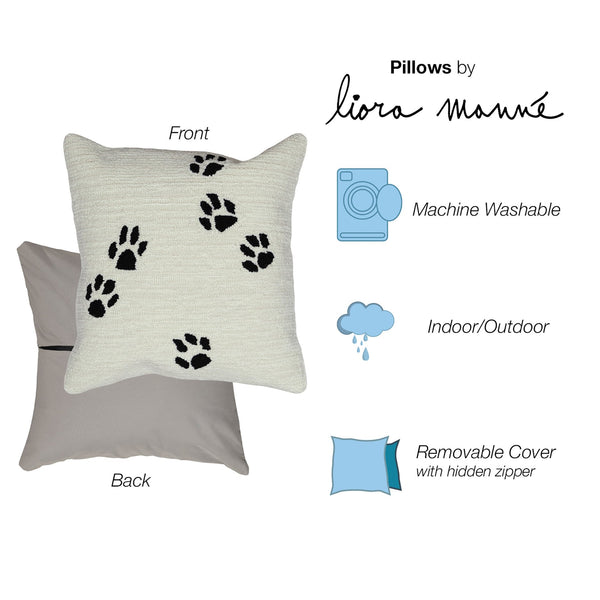 Trans Ocean Liora Manne Paw Prints Indoor/Outdoor Pillow - Whimsical 18" Accent In Neutral Ivory Design Natural Polyester,Acrylic 7fp8s426912