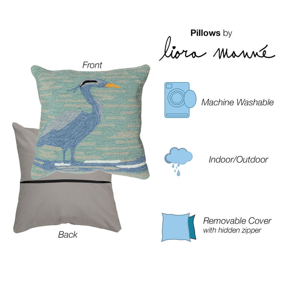 Trans Ocean Liora Manne Blue Heron 18" X 18" Indoor/Outdoor Pillow - Nature-inspired Home Accent Decor Blue Polyester,Acrylic 7fp8s450603