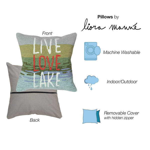 Trans Ocean Liora Manne Frontporch Live Love Lake Indoor/Outdoor Handmade Pillow - Nature-inspired Accent Blue Polyester,Acrylic 7fp8s450703