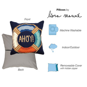 Trans Ocean Liora Manne Ahoy Indoor/Outdoor Handmade Pillow - Nautical Navy 18" X 18" Beach Decor Accent Navy Polyester,Acrylic 7fp8s455433