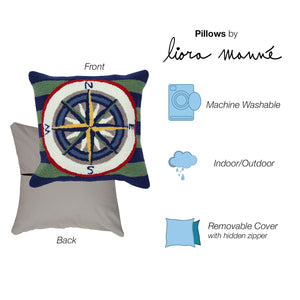 Trans Ocean Liora Manne Striped Compass Pillow 18" X 18" - Vibrant Indoor/Outdoor Accent For Beach Homes Multi Polyester,Acrylic 7fp8s462644