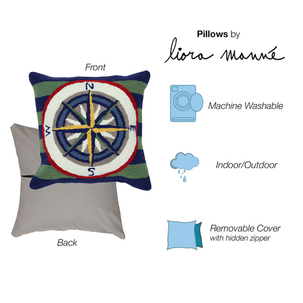 Trans Ocean Liora Manne Striped Compass Pillow 18" X 18" - Vibrant Indoor/Outdoor Accent For Beach Homes Multi Polyester,Acrylic 7fp8s462644