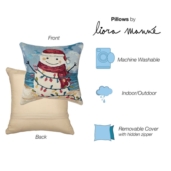 Trans Ocean Liora Manne Beach Snowman Decorative Pillow - 18" X 18" Ocean-themed, Machine Washable Accent Blue Polypropylene,Polyester 7mr8s968304