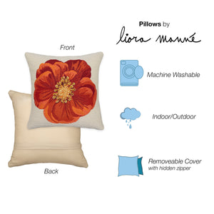 Trans Ocean Liora Manne Marina Red Flower Pillow - 18" X 18" Indoor/Outdoor, Machine Washable, Transitional Style Red Polypropylene,Polyester 7mr8s973224