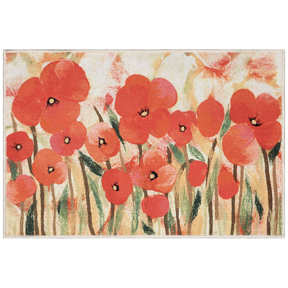Trans Ocean Liora Manne Impressions Poppies Indoor Mat - Vibrant Floral Design On Marled Gold Background Red Polyester Ipr34292524