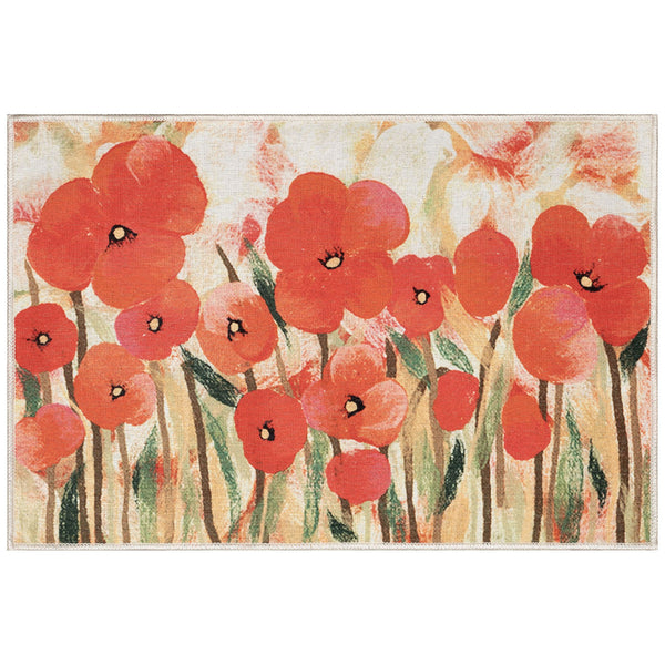 Trans Ocean Liora Manne Impressions Poppies Indoor Mat - Vibrant Floral Design On Marled Gold Background Red Polyester Ipr34292524