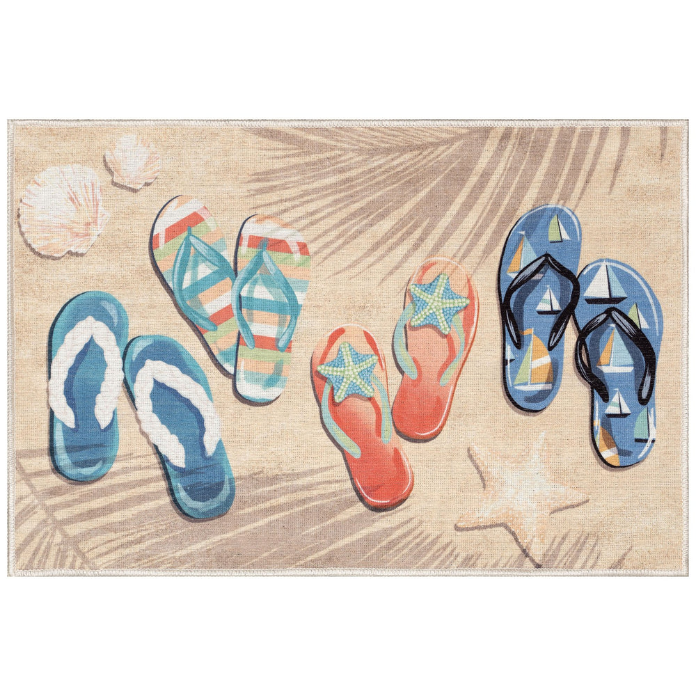 Trans Ocean Liora Manne Impressions Beachside Flip Flops Indoor Mat – Whimsical Coastal Decor For Your Home Natural Polyester Ipr23292712