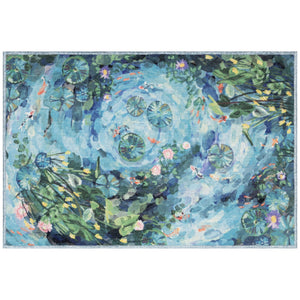 Trans Ocean Liora Manne Impressions Peace Pond Indoor Mat - Modern Coastal Design With Koi And Lily Blooms Blue Polyester Ipr23293204