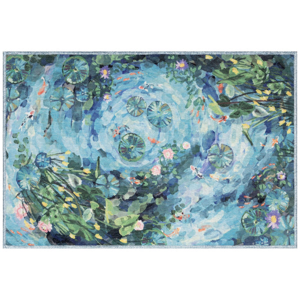Trans Ocean Liora Manne Impressions Peace Pond Indoor Mat - Modern Coastal Design With Koi And Lily Blooms Blue Polyester Ipr23293204