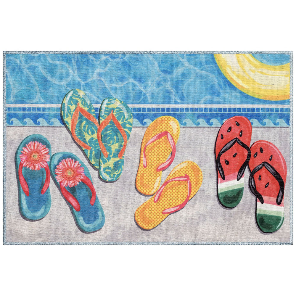 Trans Ocean Liora Manne Impressions Indoor Mat - Colorful Coastal Beach Flip Flops For Summer Vibes Multi Polyester Ipr23293344