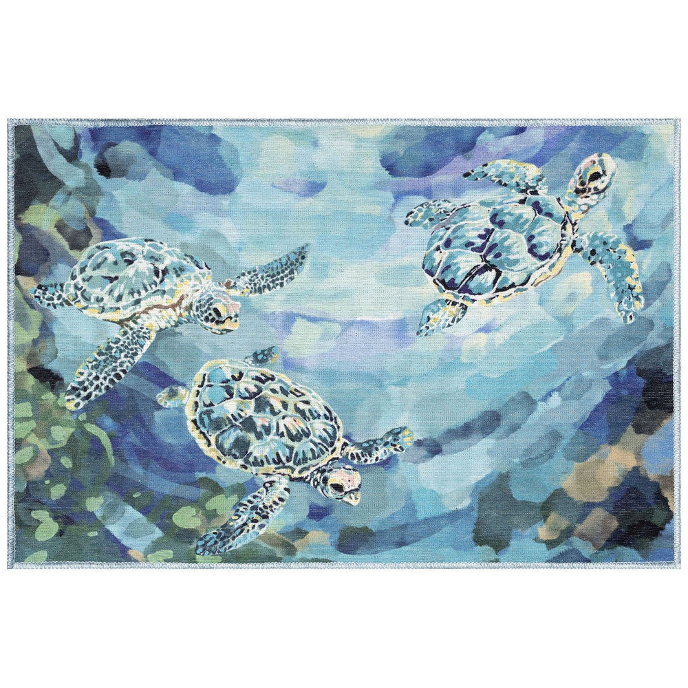 Trans Ocean Liora Manne Impressions Seaturtles Indoor Mat - Colorful Coastal Design For Tranquil Home Decor Blue Polyester Ipr34293604