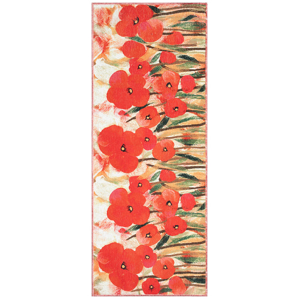 Trans Ocean Liora Manne Impressions Poppies Indoor Mat - Vibrant Floral Design On Marled Gold Background Red Polyester Iprr5292524