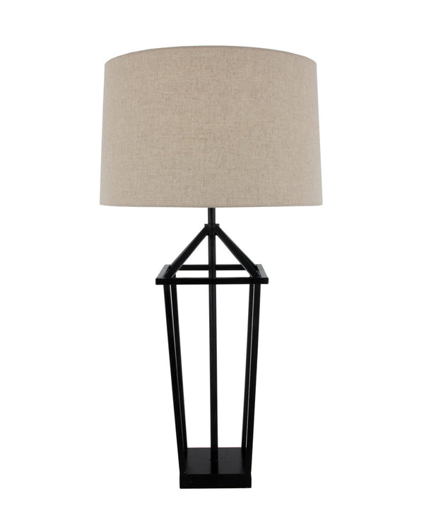 Zeugma Ir926 Elegant Iron Table Lamp With Natural Linen Shade, Perfect For Modern Home Décor And Lighting Black Finish Iron And Linen Fabric Ir926 Black
