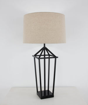 Zeugma Ir926 Elegant Iron Table Lamp With Natural Linen Shade, Perfect For Modern Home Décor And Lighting Black Finish Iron And Linen Fabric Ir926 Black