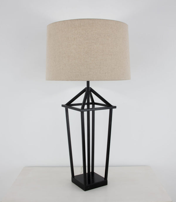 Zeugma Ir926 Elegant Iron Table Lamp With Natural Linen Shade, Perfect For Modern Home Décor And Lighting Black Finish Iron And Linen Fabric Ir926 Black