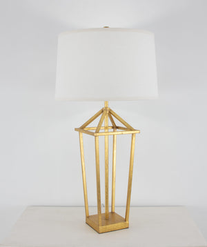 Zeugma Ir926 Elegant Iron Table Lamp With Natural Linen Shade, Perfect For Modern Home Décor And Lighting Gold Leaf Finish Iron And Linen Fabric Ir926 Gold