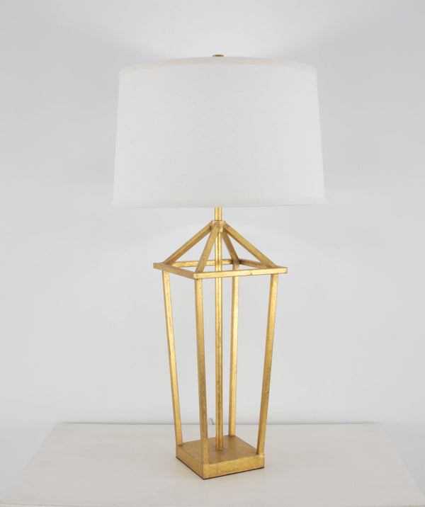 Zeugma Ir926 Elegant Iron Table Lamp With Natural Linen Shade, Perfect For Modern Home Décor And Lighting Gold Leaf Finish Iron And Linen Fabric Ir926 Gold