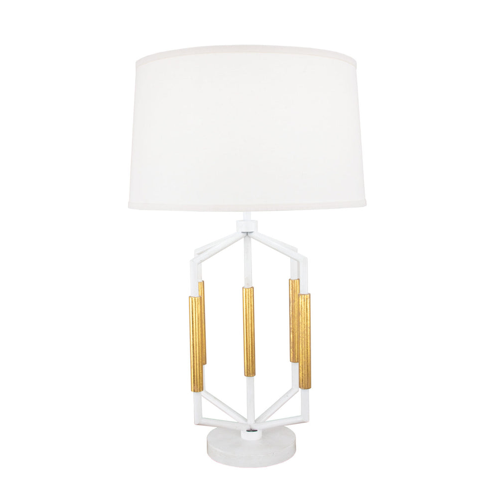 Zeugma Ir930 Elegant White & Gold Table Lamp - Stunning Design, Interchangeable Shade, Perfect For Any Room Antiqued White & Gold Leaf Finish Iron And Linen Fabric Ir930 White & Gold