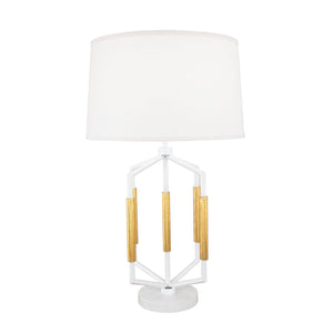 Zeugma Ir930 Elegant White & Gold Table Lamp - Stunning Design, Interchangeable Shade, Perfect For Any Room Antiqued White & Gold Leaf Finish Iron And Linen Fabric Ir930 White & Gold
