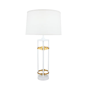Zeugma Ir931 Elegant White & Gold Table Lamp - Large Linen Shade, Stylish Design For Modern Spaces Antiqued White And Gold Leaf Finish Iron And Linen Fabric Ir931 White & Gold
