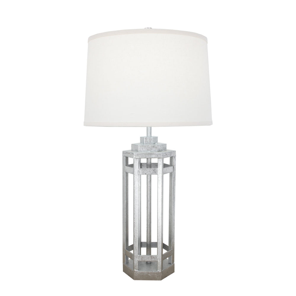 Zeugma Ir932 Silver Table Lamp – Elegant Iron Base With White Linen Shade, 3-way Switch, Perfect For Any Room Silver Leaf Finish Iron And Linen Fabric Ir932 Silver