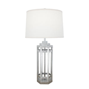 Zeugma Ir932 Silver Table Lamp – Elegant Iron Base With White Linen Shade, 3-way Switch, Perfect For Any Room Silver Leaf Finish Iron And Linen Fabric Ir932 Silver