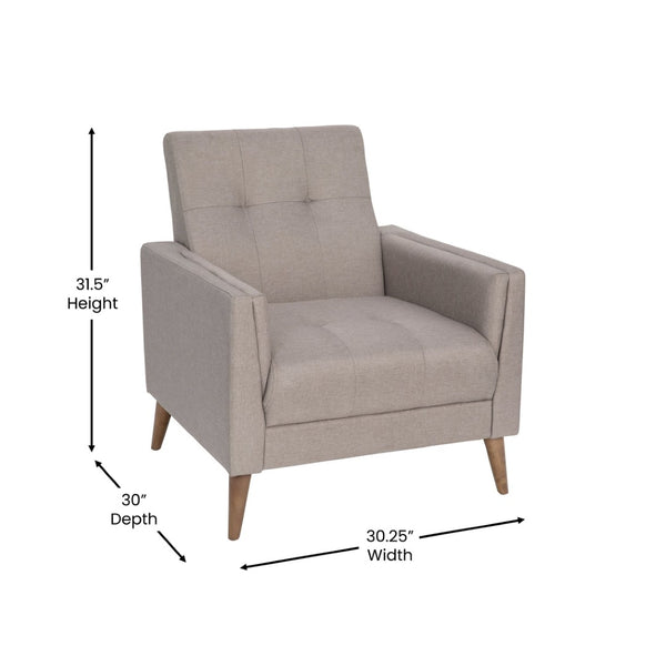 English Elm Conrad Mid-Century Modern Armchair with Tufted Faux Linen Upholstery & Solid Wood Legs for Comfort IS-22271C-TAUPE-GG