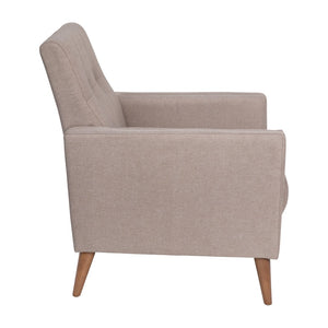 English Elm Conrad Mid-Century Modern Armchair with Tufted Faux Linen Upholstery & Solid Wood Legs for Comfort IS-22271C-TAUPE-GG