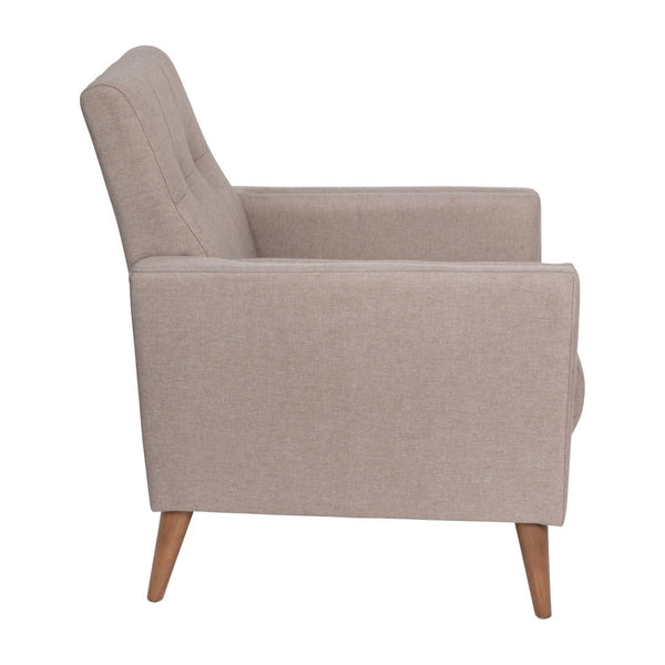 English Elm Conrad Mid-Century Modern Armchair with Tufted Faux Linen Upholstery & Solid Wood Legs for Comfort IS-22271C-TAUPE-GG