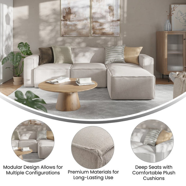 English Elm Bridgetown Luxury Modular 4-Piece Sectional Sofa Set – Versatile Comfort and Stylish Design for Any Space Cream IS-IT2231-4PCSEC-CRM-GG