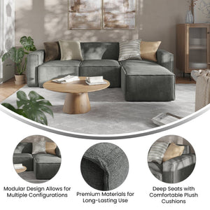 English Elm Bridgetown Luxury Modular 4-Piece Sectional Sofa Set – Versatile Comfort and Stylish Design for Any Space Dark Gray IS-IT2231-4PCSEC-DKGRY-GG