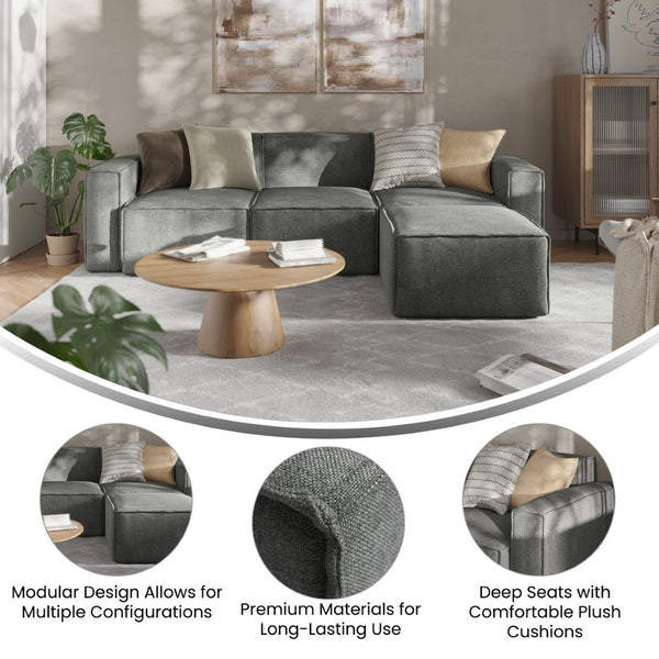 English Elm Bridgetown Luxury Modular 4-Piece Sectional Sofa Set – Versatile Comfort and Stylish Design for Any Space Dark Gray IS-IT2231-4PCSEC-DKGRY-GG
