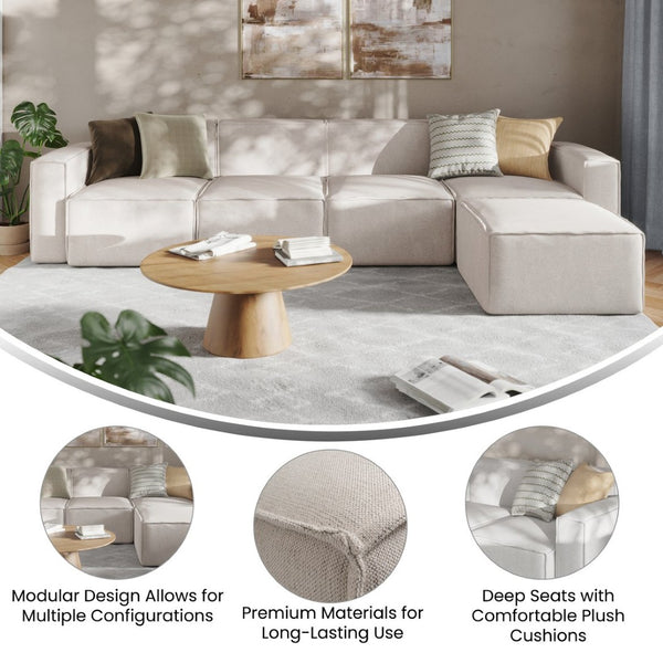 English Elm Bridgetown Luxury Modular 5-Piece Sectional Sofa - Flexible Comfort for Modern Living Spaces Cream IS-IT2231-5PCSEC-CRM-GG