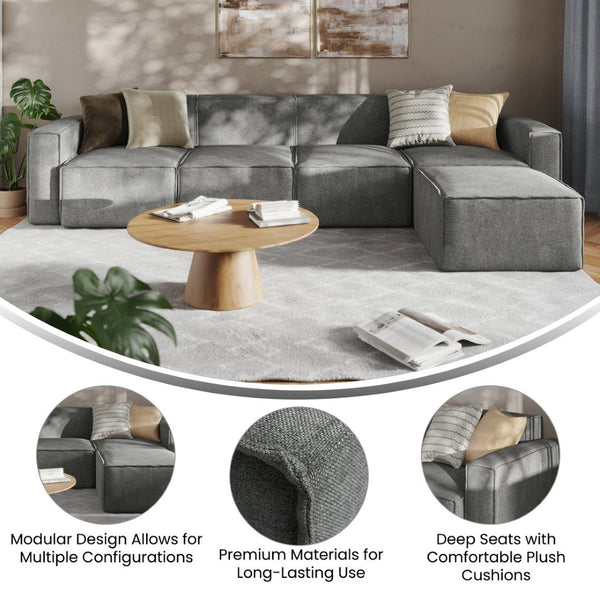 English Elm Bridgetown Luxury Modular 5-Piece Sectional Sofa - Flexible Comfort for Modern Living Spaces Dark Gray IS-IT2231-5PCSEC-DKGRY-GG
