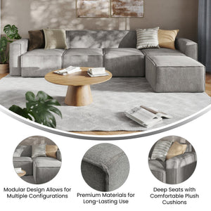 English Elm Bridgetown Luxury Modular 5-Piece Sectional Sofa - Flexible Comfort for Modern Living Spaces Gray IS-IT2231-5PCSEC-GRY-GG