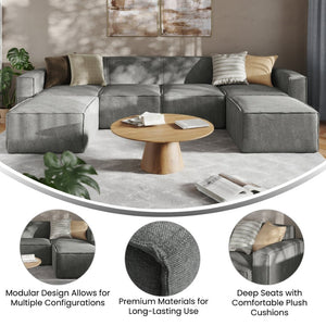 English Elm Bridgetown Luxury Modular 6-Piece Sectional Sofa - Versatile Comfort for Modern Living Spaces Dark Gray IS-IT2231-6PCSEC-DKGRY-GG