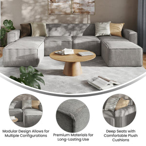 English Elm Bridgetown Luxury Modular 6-Piece Sectional Sofa - Versatile Comfort for Modern Living Spaces Gray IS-IT2231-6PCSEC-GRY-GG