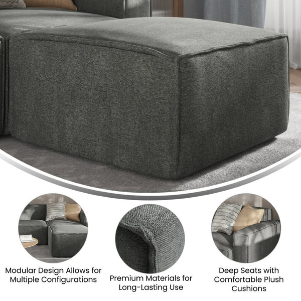 English Elm Bridgetown Luxury Modular Ottoman Seat - Versatile Contemporary Design for Stylish Living Spaces Dark Gray IS-IT2231-OT-DKGRY-GG